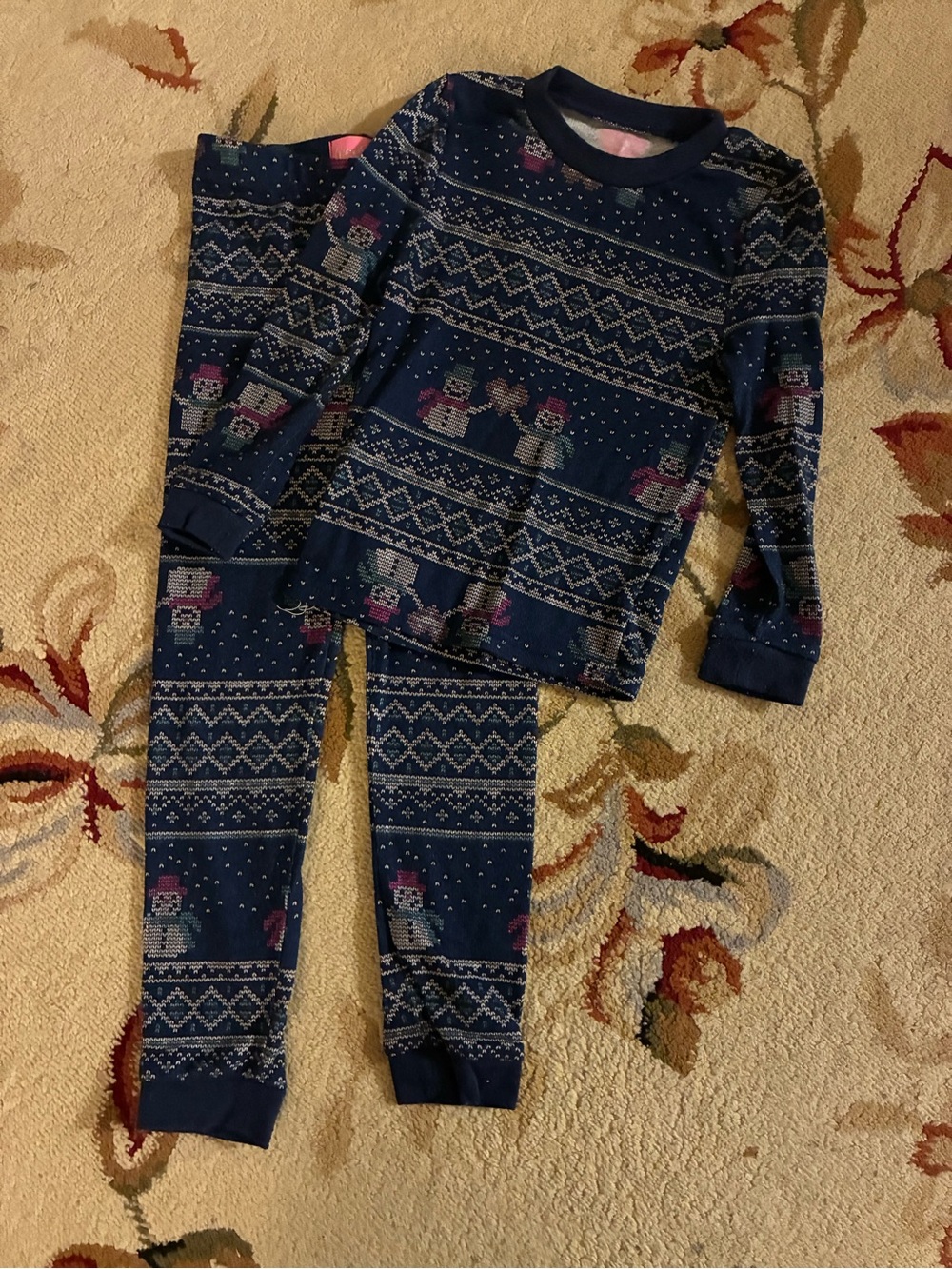 Pink and Navy Snowman Kids Pajama Set